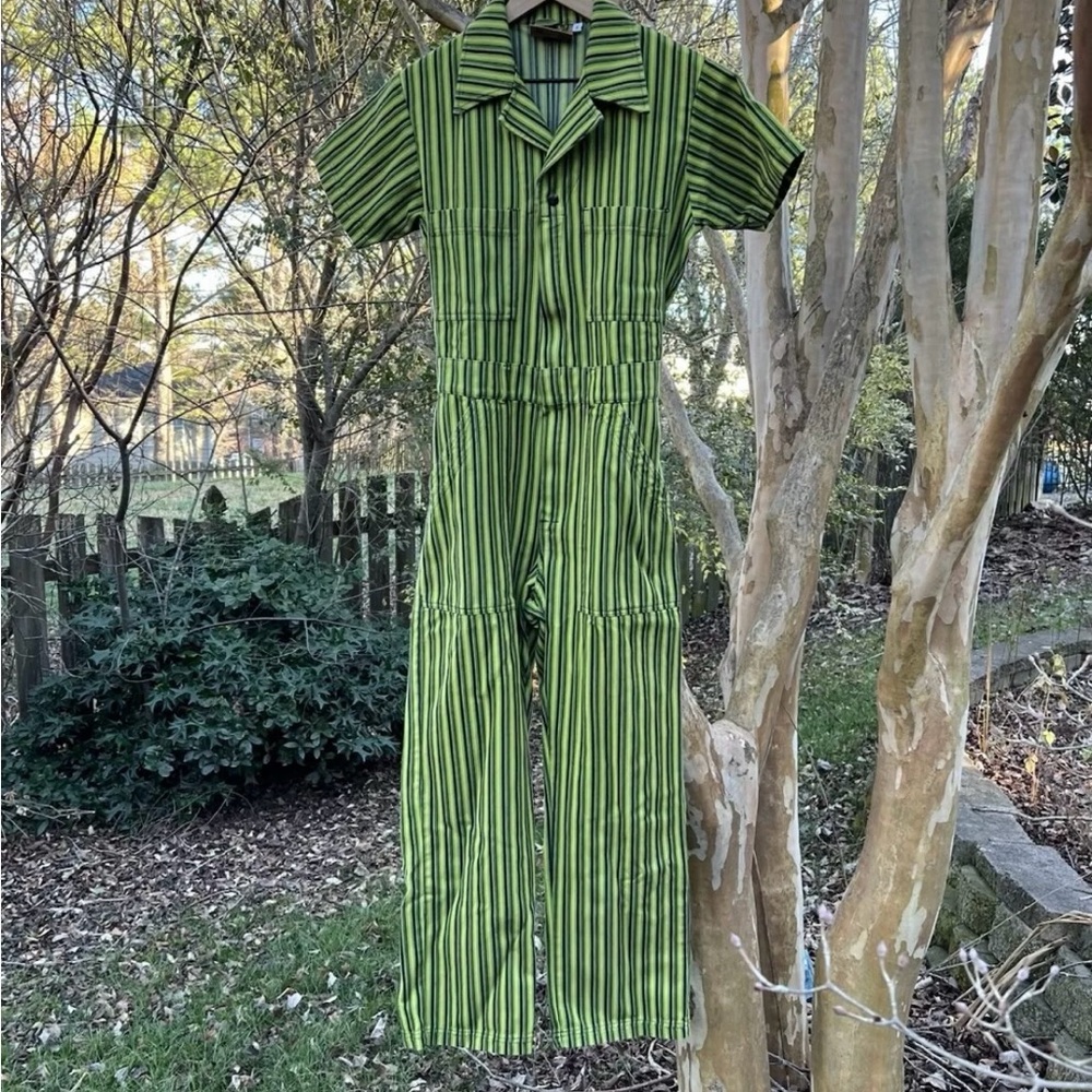 Big Bud Press Frontier Green Stripe Short Sleeve Jumpsuit Size S - Picture 2 of 7